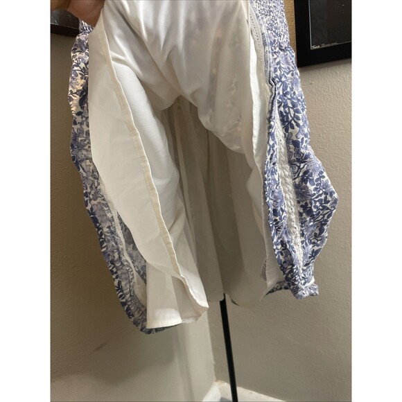 American Eagle Strapless Floral Mini Dress Cotton Linen Blend Womens Large Blue - Picture 4 of 6